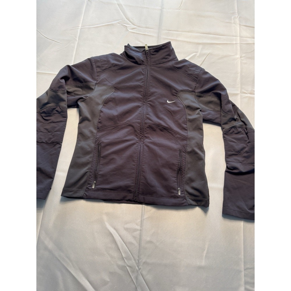 Nike Women Activewear Jacket Med Black Grey Coat Insulated Running Zip Hoodie